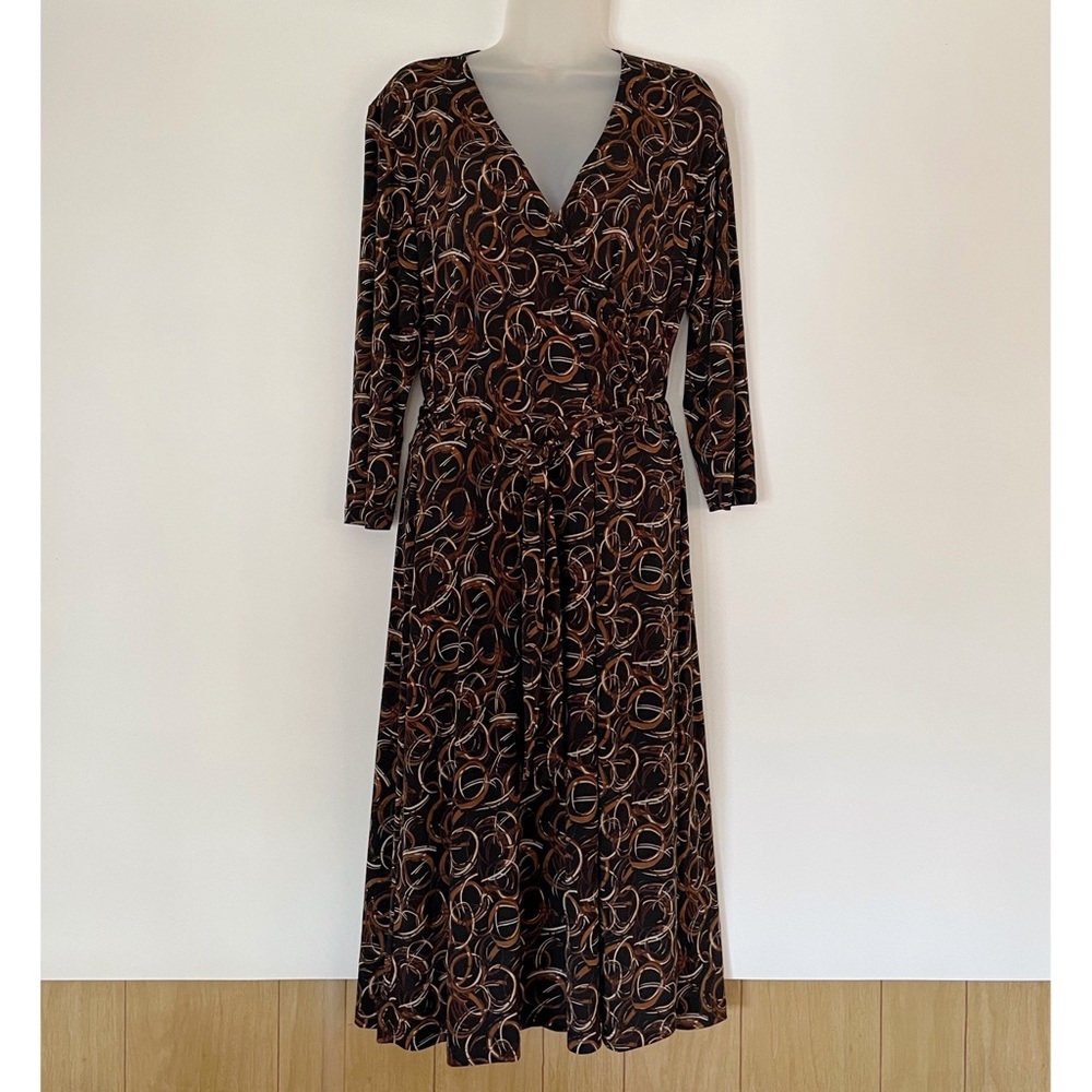 EUC Chico's 1 Black Brown & Cream Swirl Wrap Dress